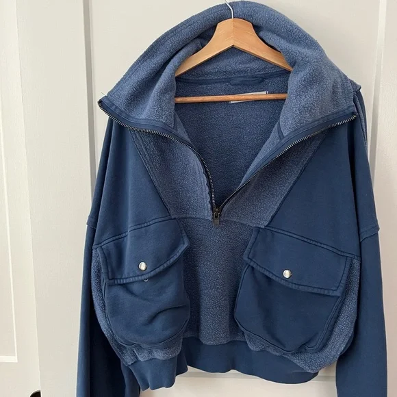 Free People Blue Half-Zip Sweatshirt - Picture 2 of 12